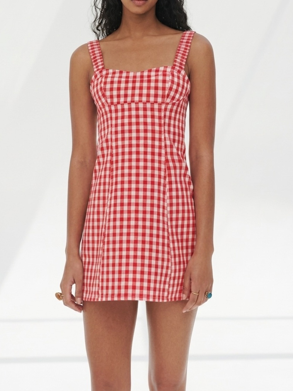 Zara Sz M Gingham Red White Cotton Picnic Girly Mini Dress